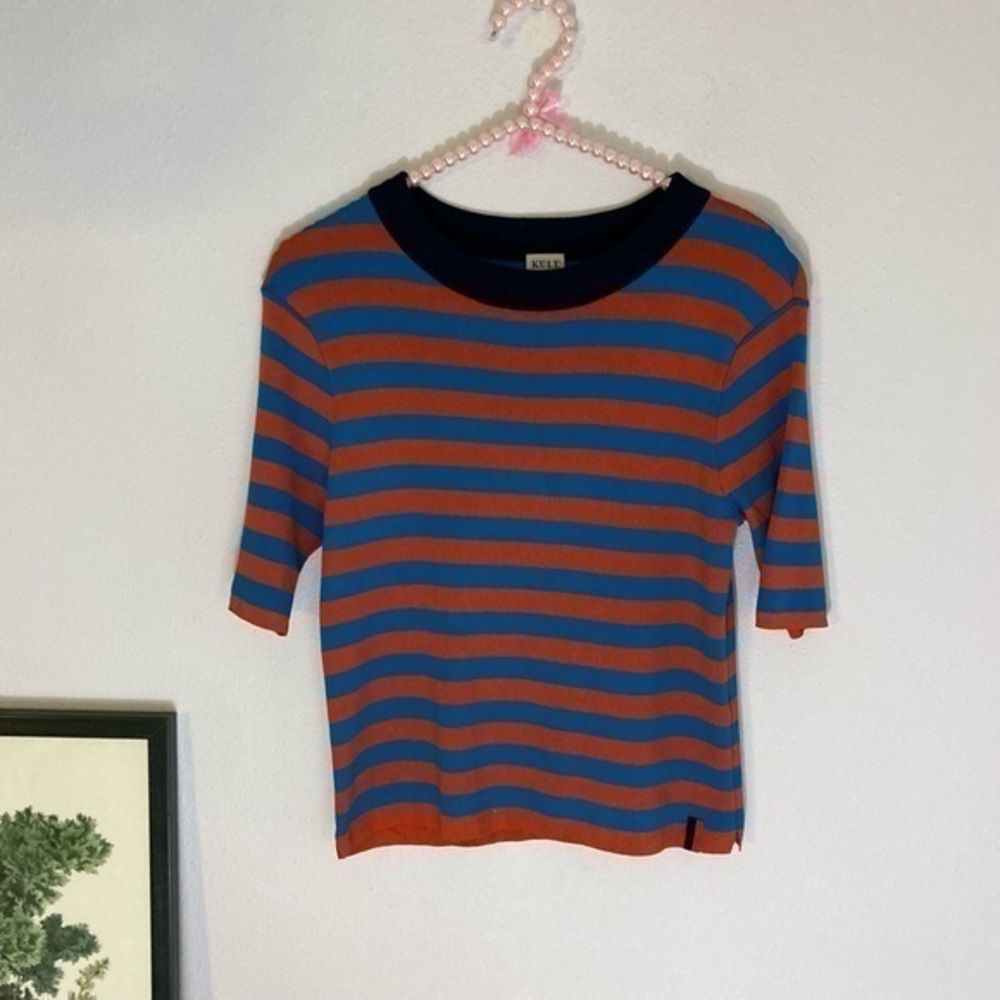 Kule blue and orange striped top size XS